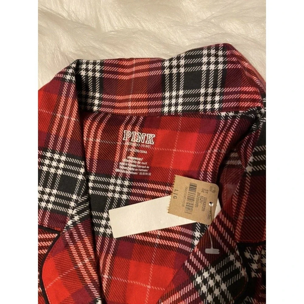 PINK Victoria's Secret‎ Pajama Shirt Womens Size Large Red Plaid Button Down Top